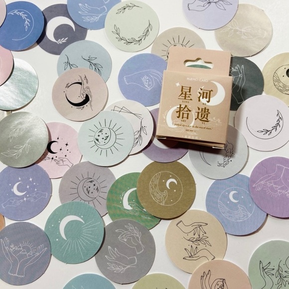 Boho Stickers Planet Moon Symbol. 1 Box 45 Pieces - Picture 3 of 7